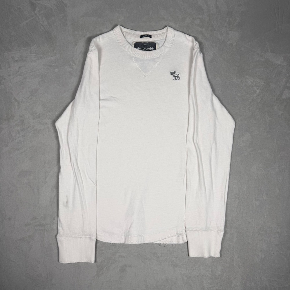 Y2K Mens Abercrombie & Fitch Muscle Fit Waffle Knit Long Sleeve Shirt White S